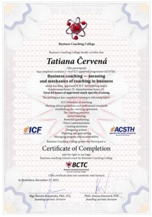 Certifikát Business Coaching College